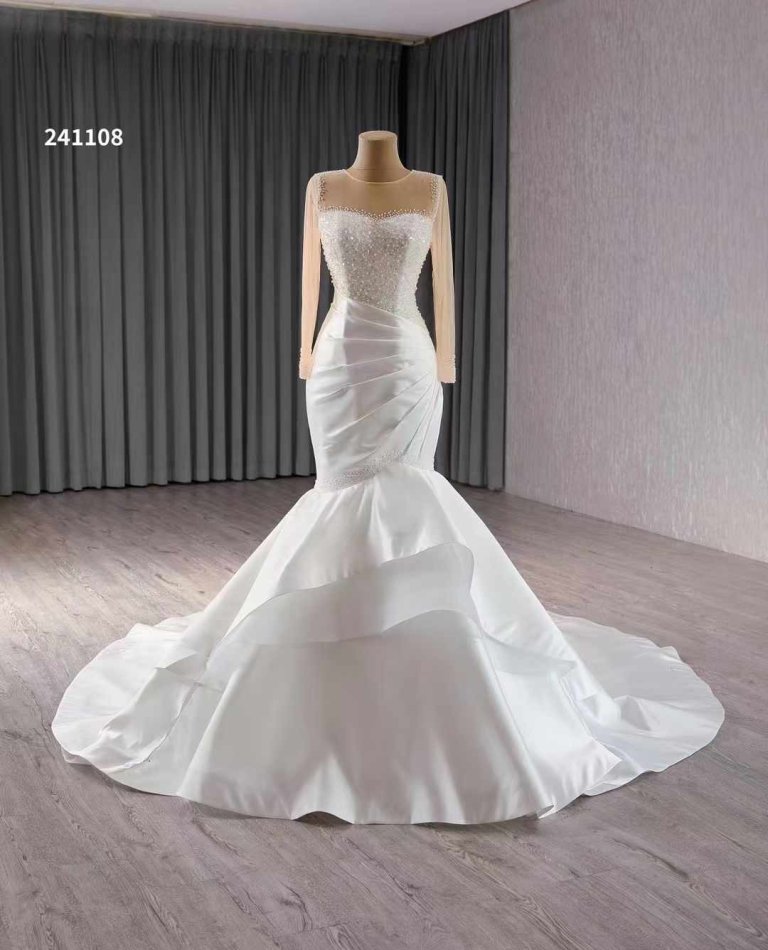 Luxury Model Long Sleeve Beading Mermaid Wedding Dress 241108