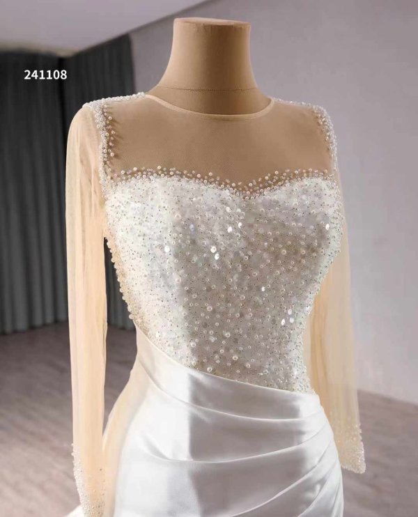 Luxury Model Long Sleeve Beading Mermaid Wedding Dress 241108