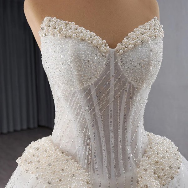 luxury model sexy long sleeve pearls wedding dress 241127