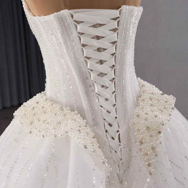 luxury model sexy long sleeve pearls wedding dress 241127