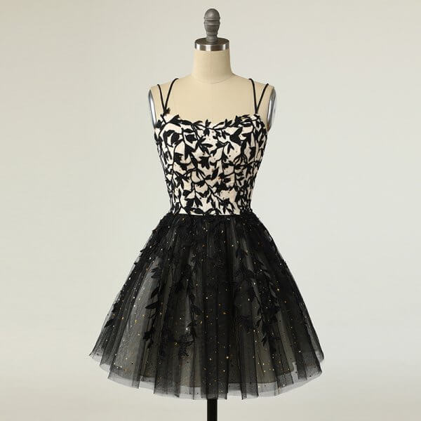 luxury model black tull applique homecoming dress 003
