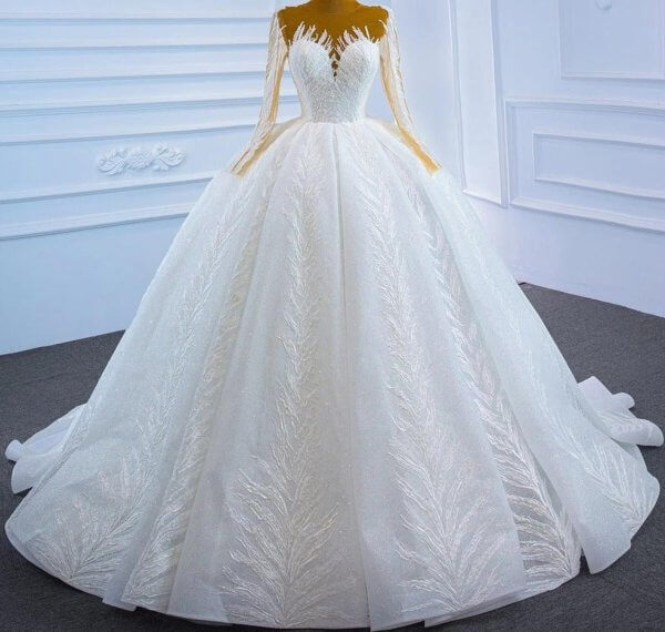 Luxury Model Long Sleeve Sparkly Wedding Dress 67235