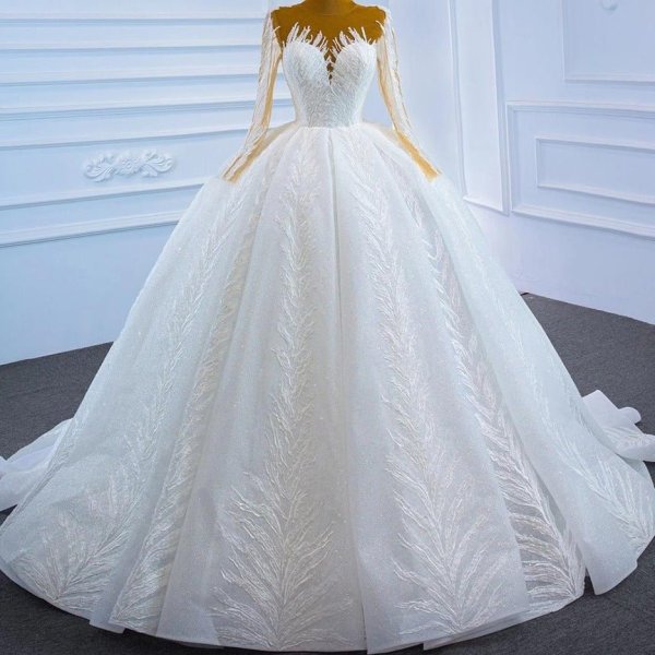 Luxury Model Long Sleeve Sparkly Wedding Dress 67235