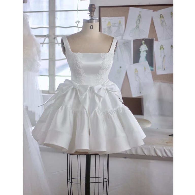 luxury model sexy short bow sleeveless wedding dress mo001
