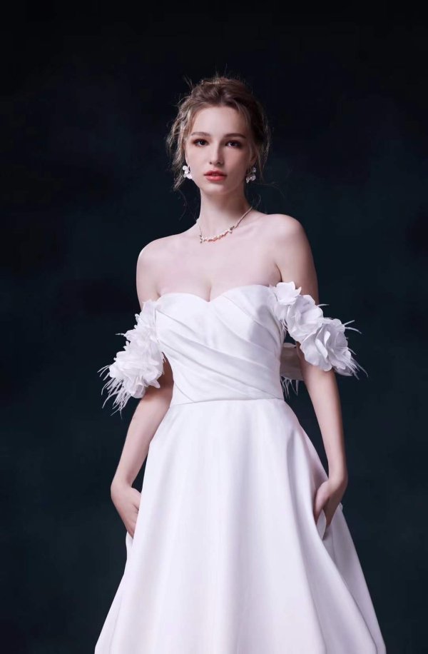luxury model off the shoulder a line wedding dress mo009