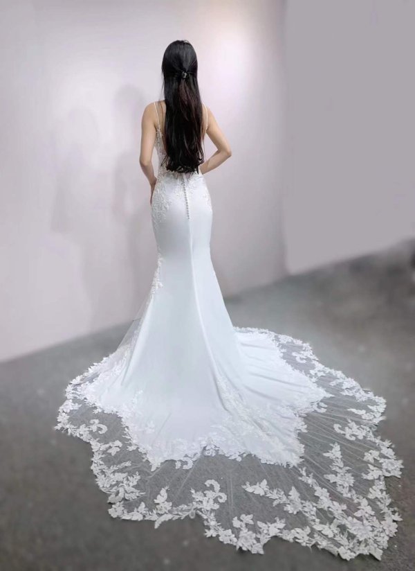 luxury model spaghetti lace mermaid wedding dress mo00 7