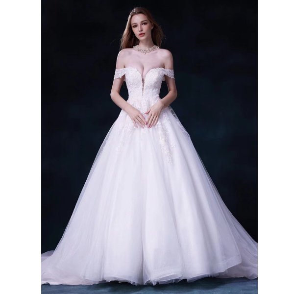 luxury model off the shoulder a line wedding dress mo009