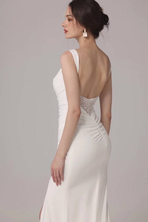 luxury model spaghetti mermaid long wedding dress mo0011