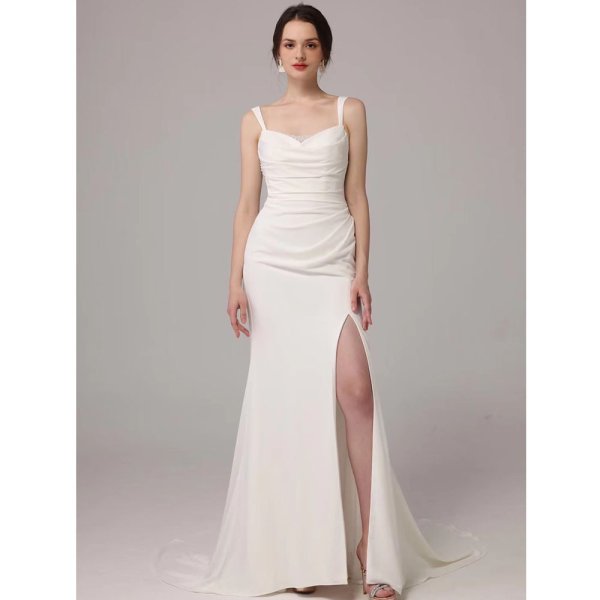 luxury model spaghetti mermaid long wedding dress mo0011