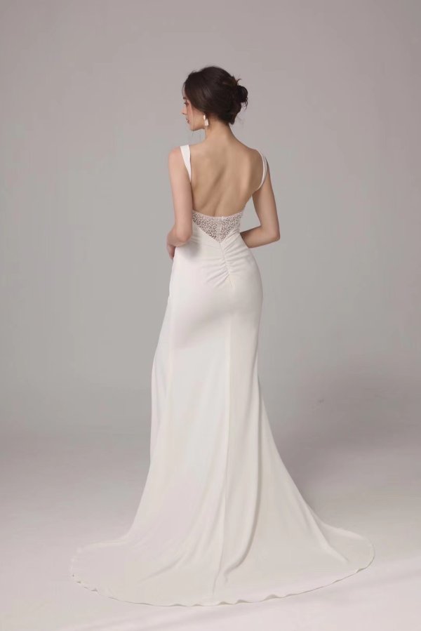 luxury model spaghetti mermaid long wedding dress mo0011