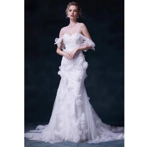 luxury model off the shoulder mermaid wedding dress mo0012