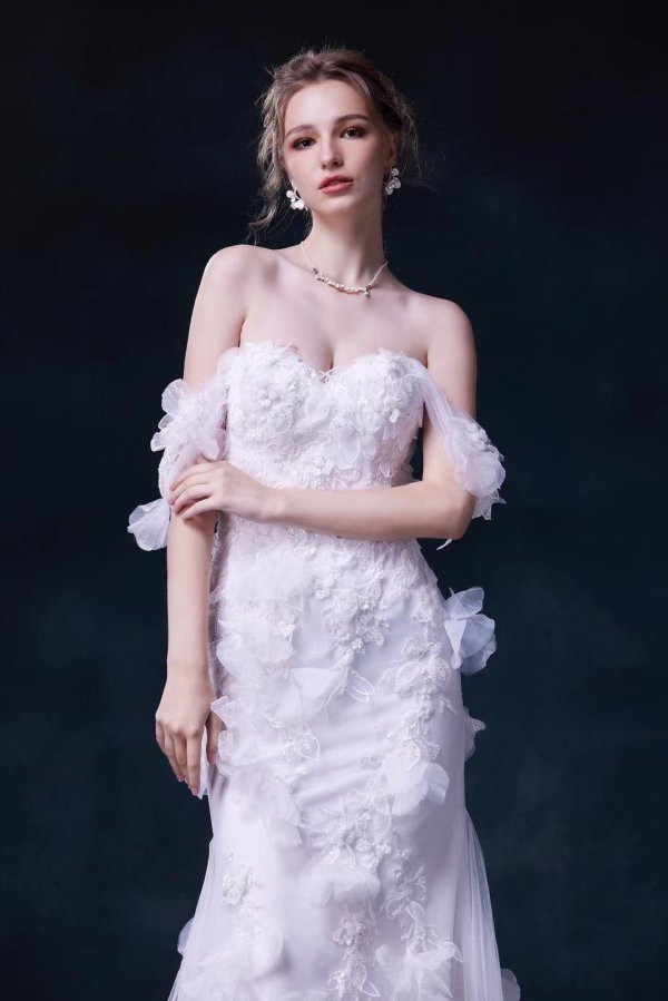 luxury model off the shoulder mermaid wedding dress mo0012