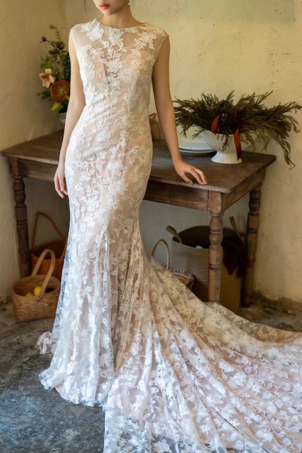 luxury model open back mermaid long wedding dress mo0014