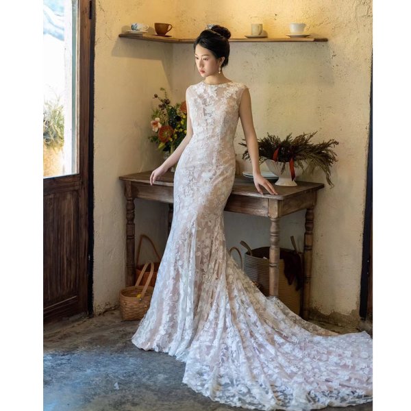 Luxury Model Open Back Mermaid Long Wedding Dress MO0014