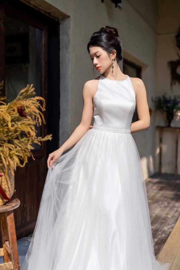 luxury model spaghetti sexy back a line wedding dress mo0018