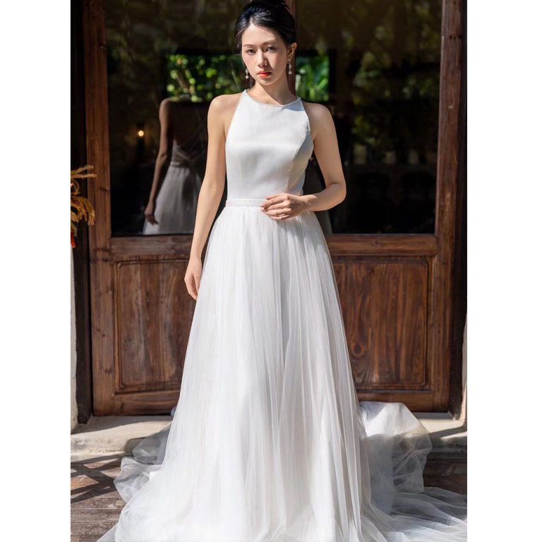 luxury model spaghetti sexy back a line wedding dress mo0018