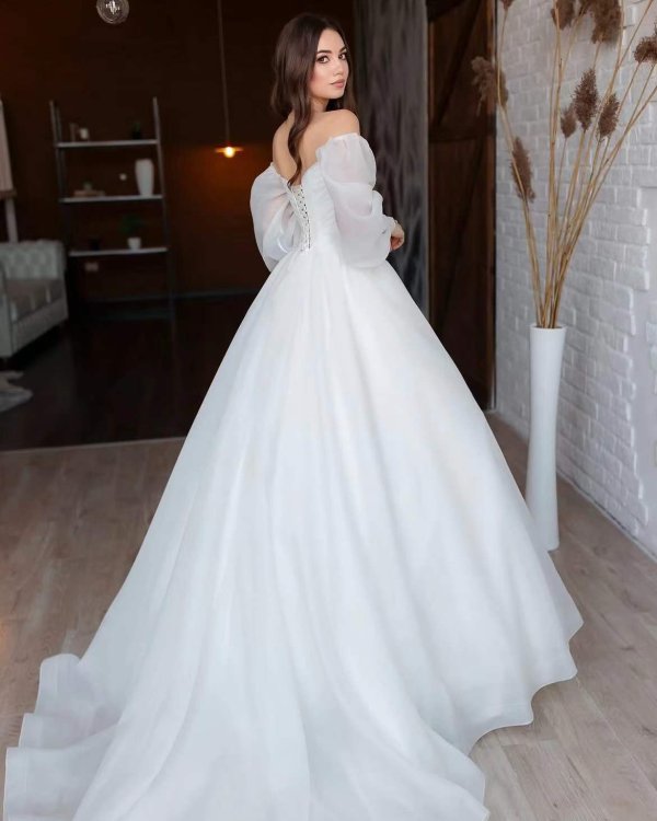 luxury model off the shouler long sleeve wedding dress mo0022