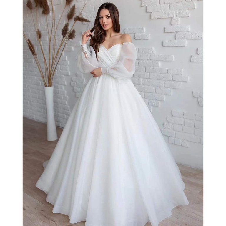 luxury model off the shouler long sleeve wedding dress mo0022
