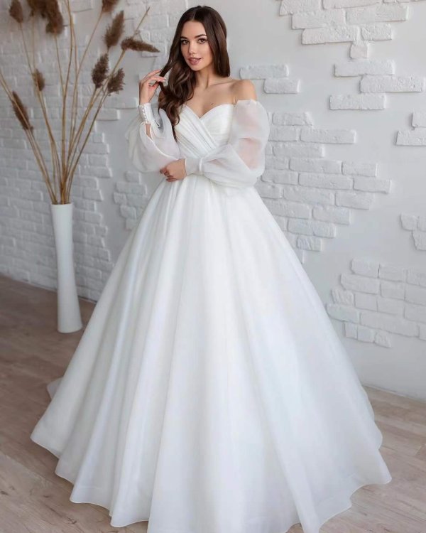 luxury model off the shouler long sleeve wedding dress mo0022