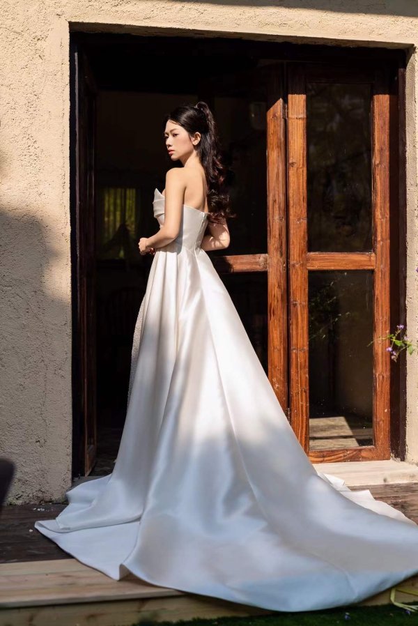 luxury model pleats long mermaid wedding dress mo0023