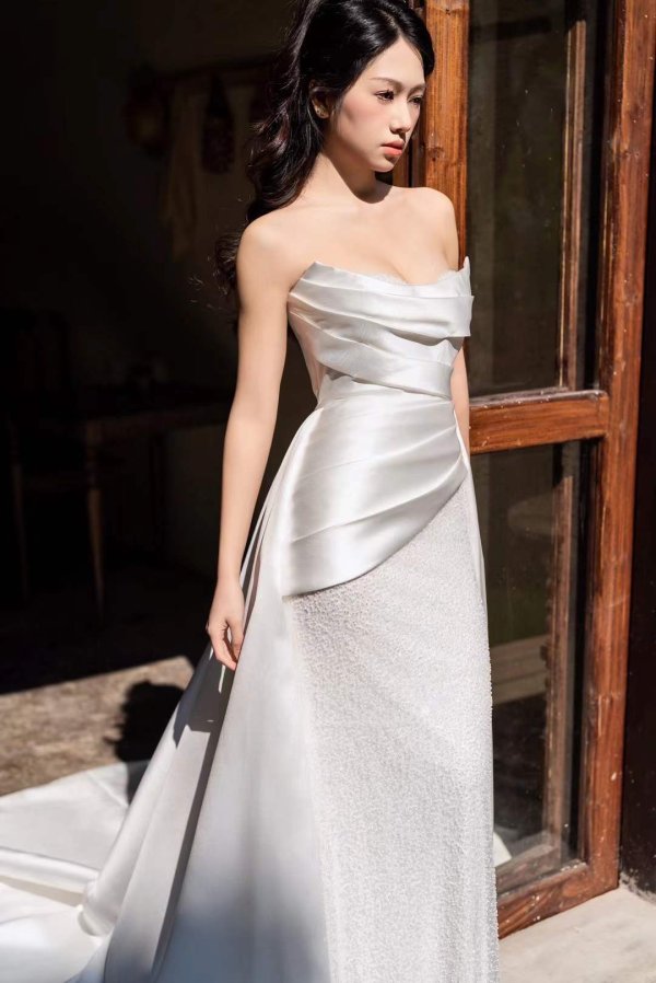 luxury model pleats long mermaid wedding dress mo0023