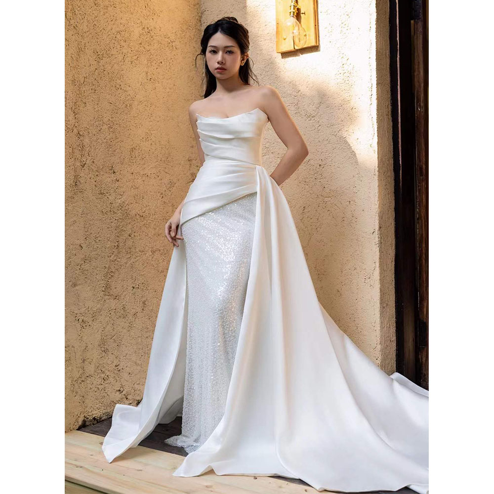 luxury model pleats long mermaid wedding dress mo0023