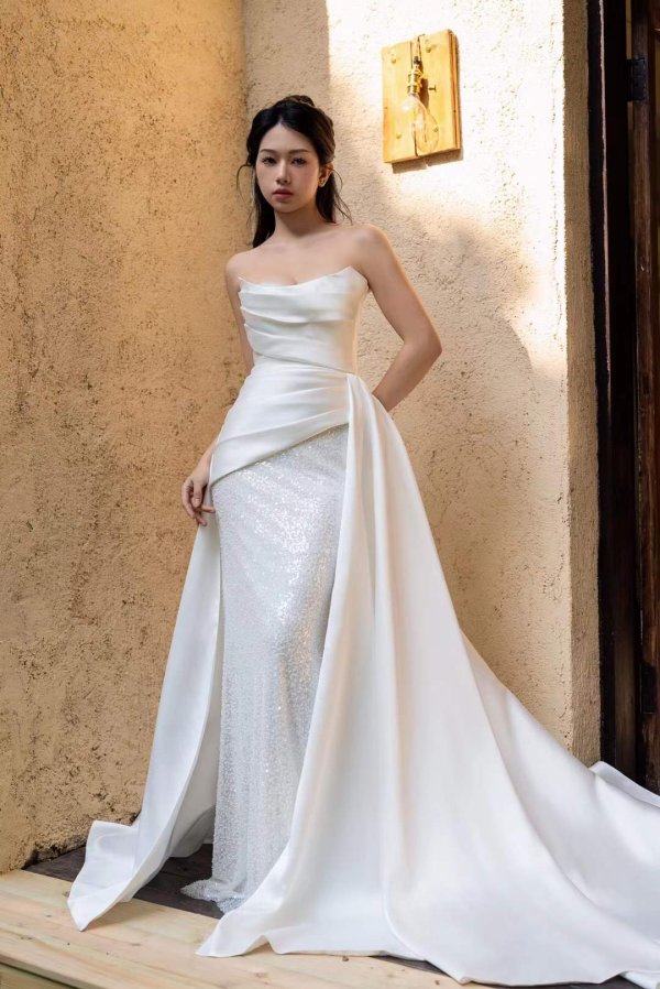 luxury model pleats long mermaid wedding dress mo0023