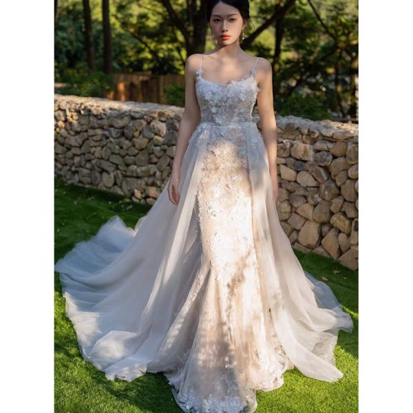 Luxury Model Spaghetti Sleeveless Mermaid Wedding Dress MO0024