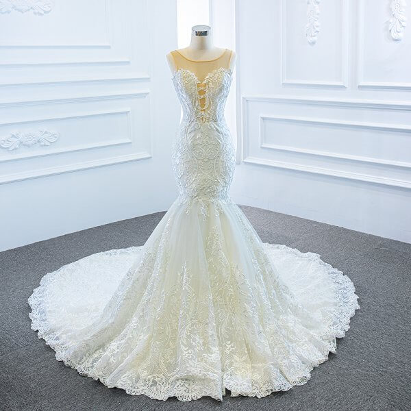 luxury model scoop neck sleeveless long mermaid wedding dress 66594