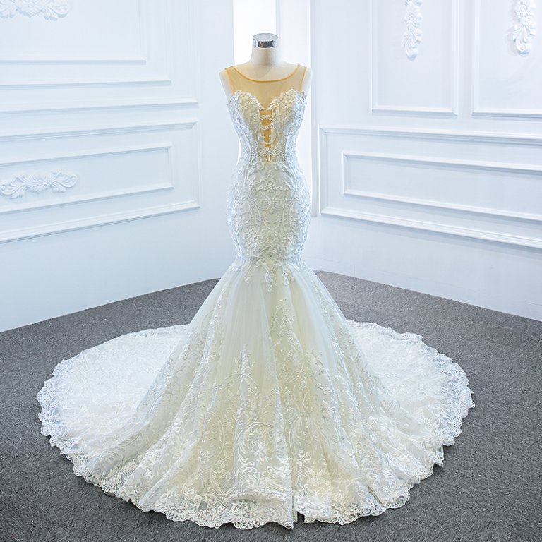 luxury model scoop neck sleeveless long mermaid wedding dress 66594