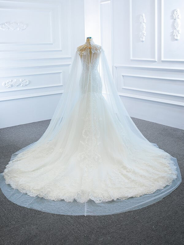 luxury model scoop neck sleeveless long mermaid wedding dress 66594