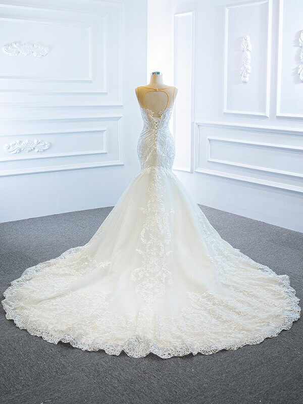luxury model scoop neck sleeveless long mermaid wedding dress 66594