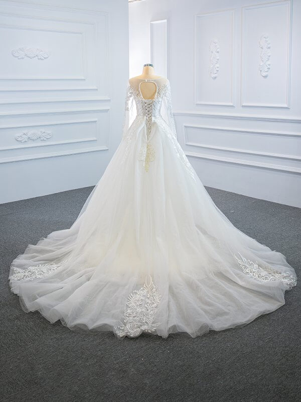 luxury model scoop neck long sleeve mermaid wedding dress 66624