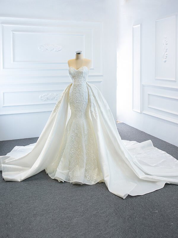luxury model detachable train long mermaid wedding dress 66660