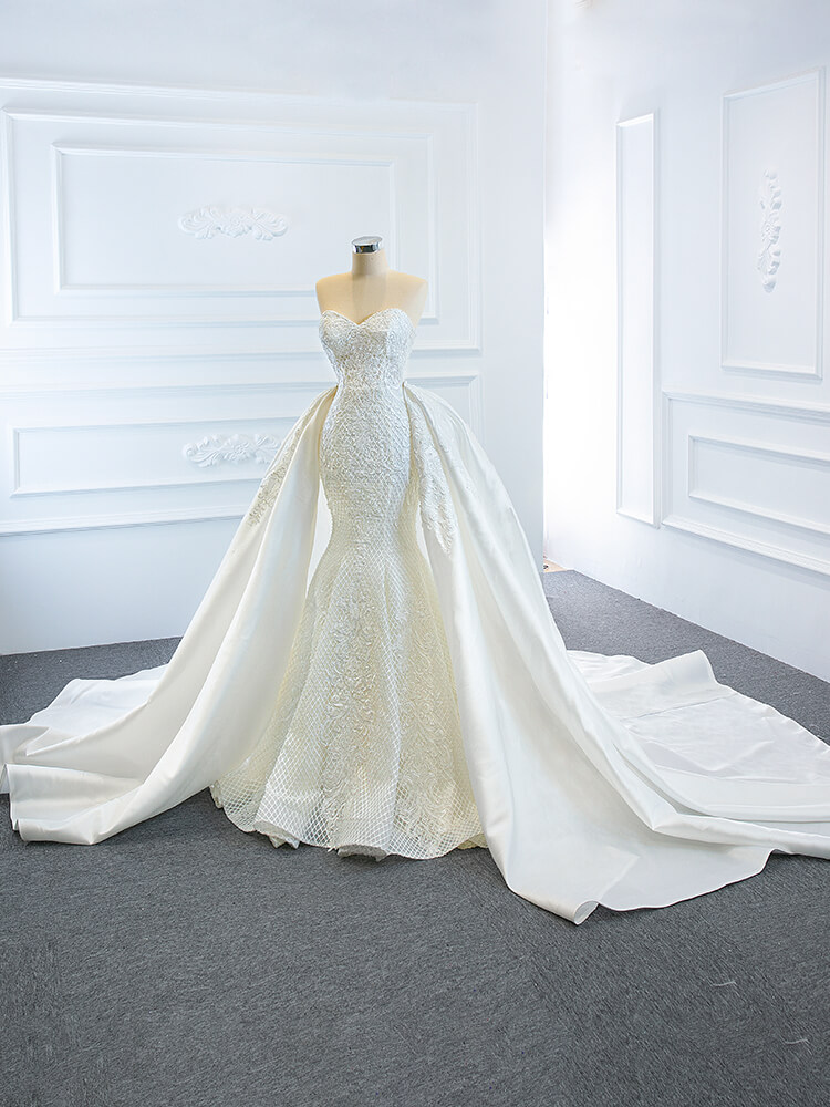 luxury model detachable train long mermaid wedding dress 66660