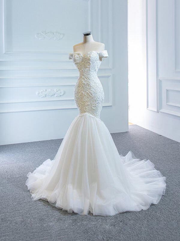 luxury model off the shoulder long mermaid wedding dress 66666