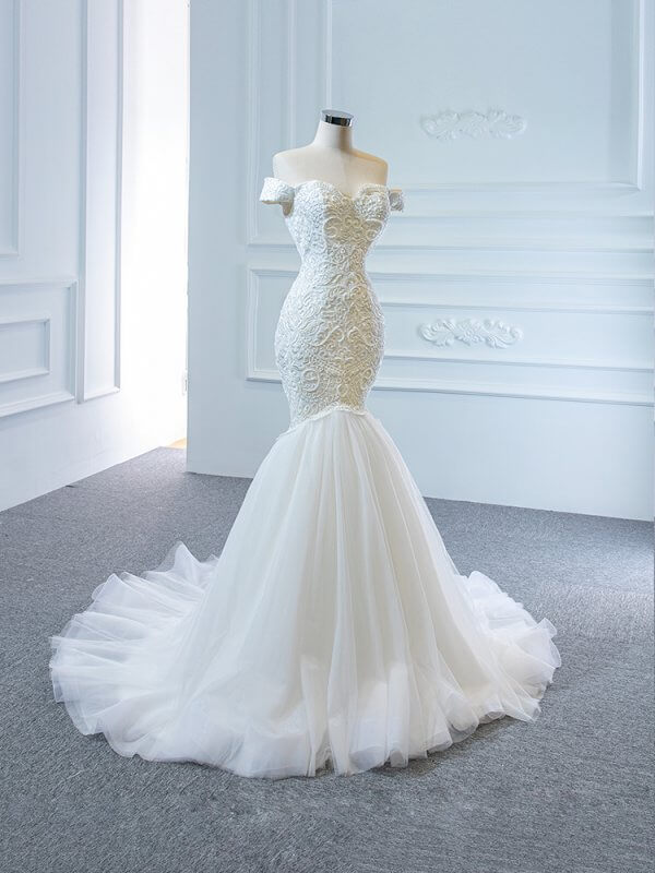 luxury model off the shoulder long mermaid wedding dress 66666