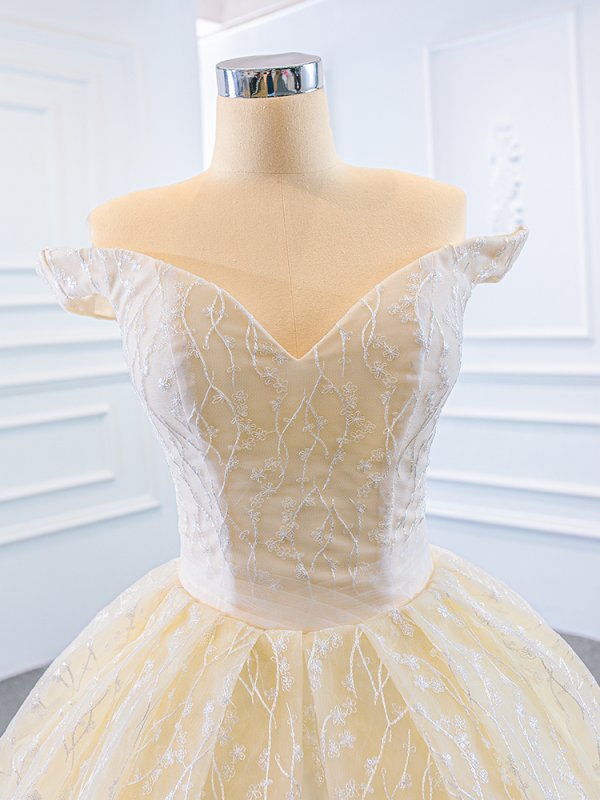 luxury model champange off the shoulder ball gown wedding dress 66670