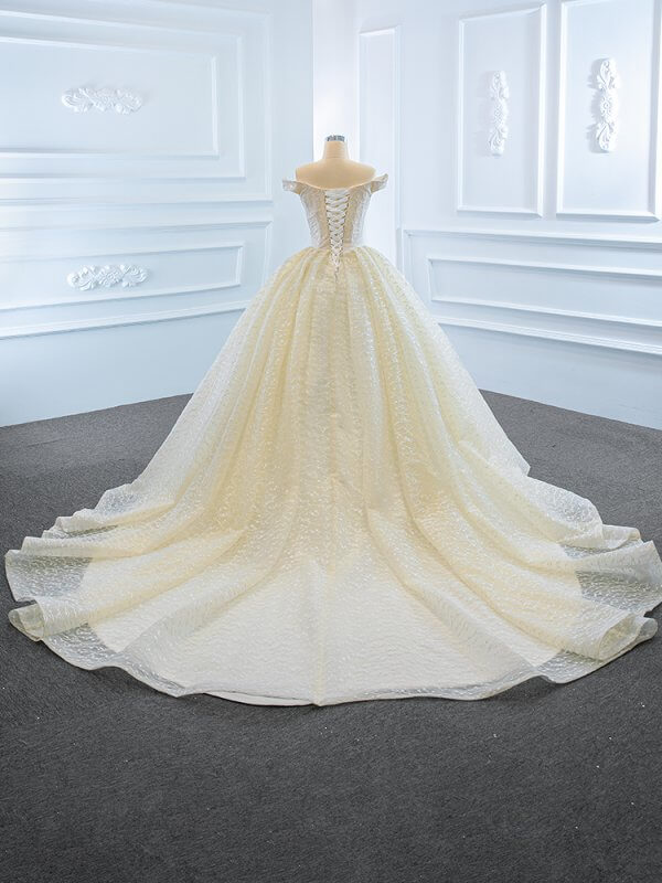 luxury model champange off the shoulder ball gown wedding dress 66670