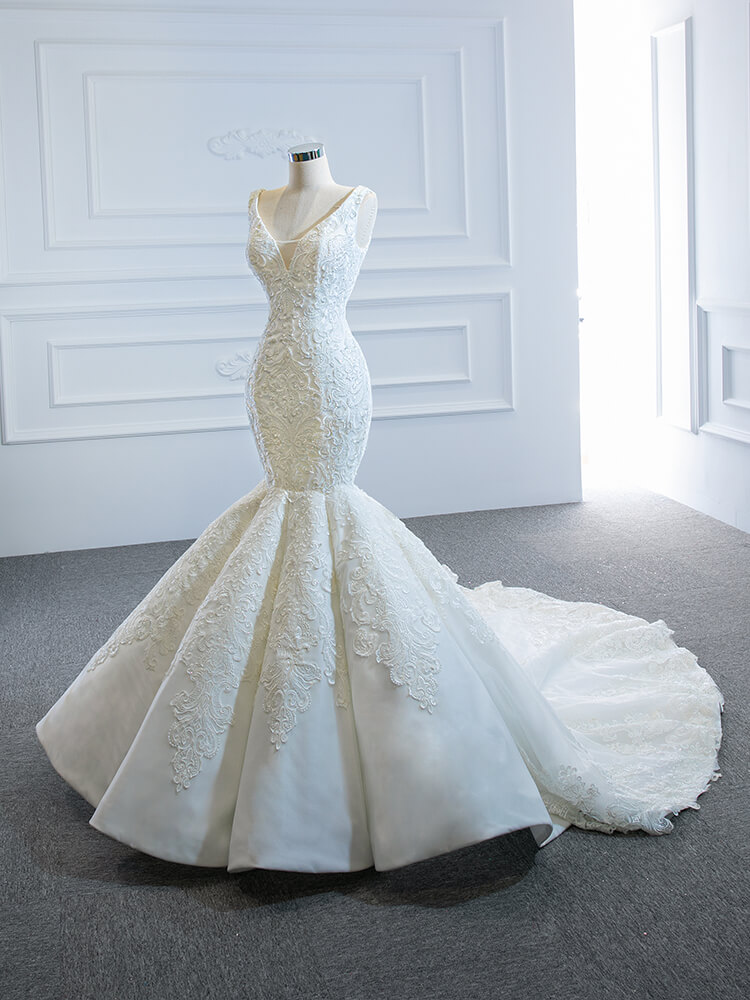 Luxury Model Sleeveless Lace Mermaid Wedding Dress 66685