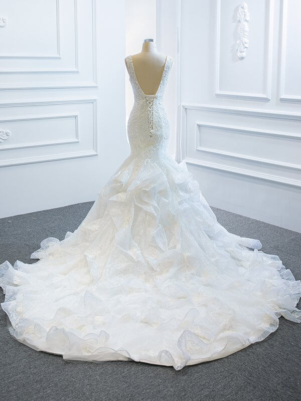 luxury model sleeveless lace mermaid wedding dress 66694