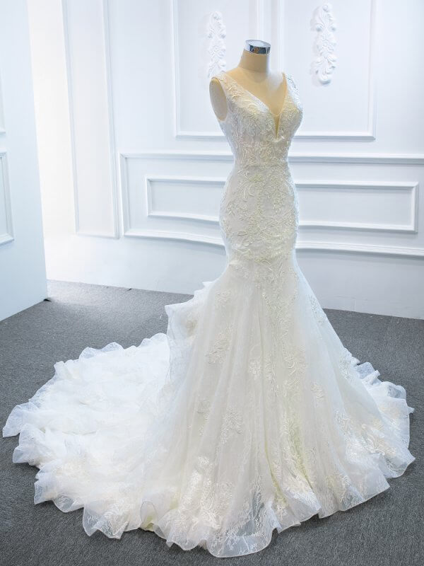 luxury model sleeveless lace mermaid wedding dress 66694