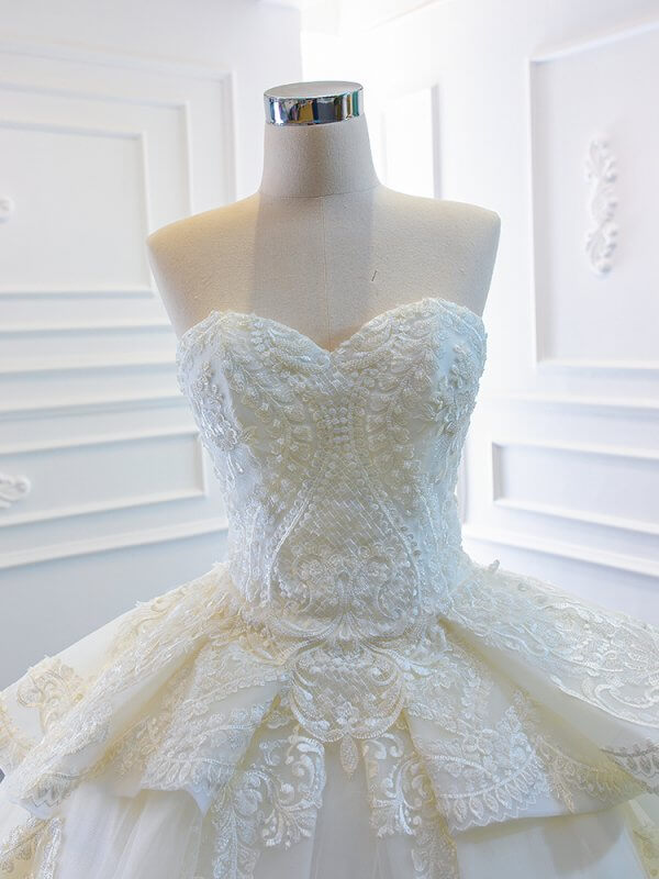 luxury model sleeveless lace ball gown wedding dress 66707