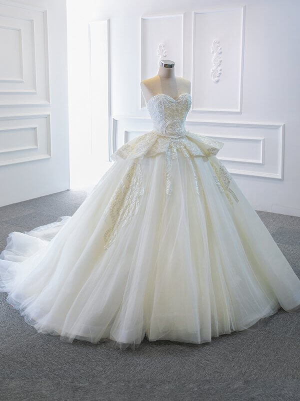 luxury model sleeveless lace ball gown wedding dress 66707