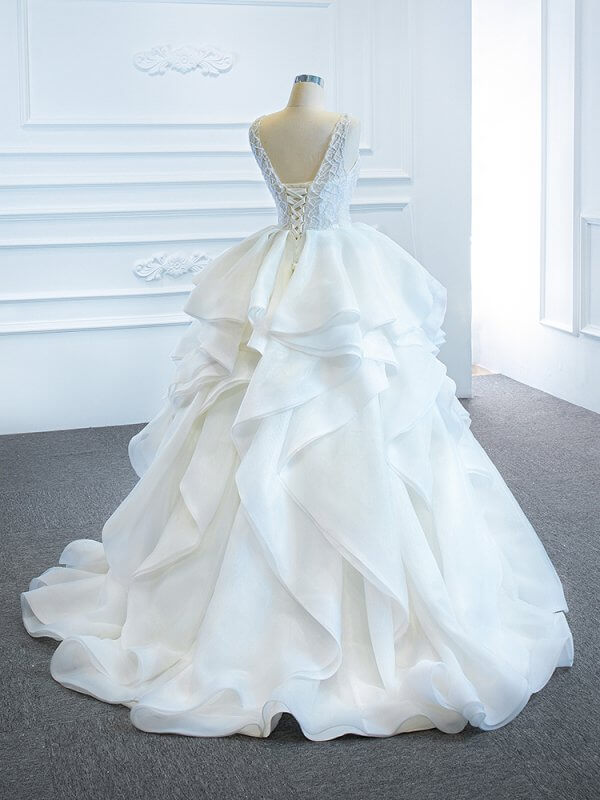 Luxury Model Sleeveless Ruffle Long Ball Gown Wedding Dress 66720