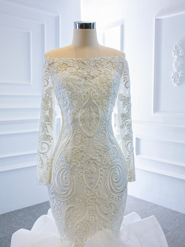 luxury model off the shoulder long sleeve mermaid wedding dress 66734