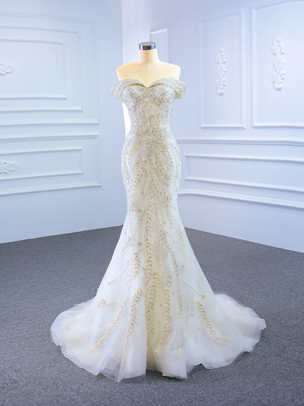 Luxury Model Off The Shoulder Sleeveless Mermaid Wedding Dress 66945