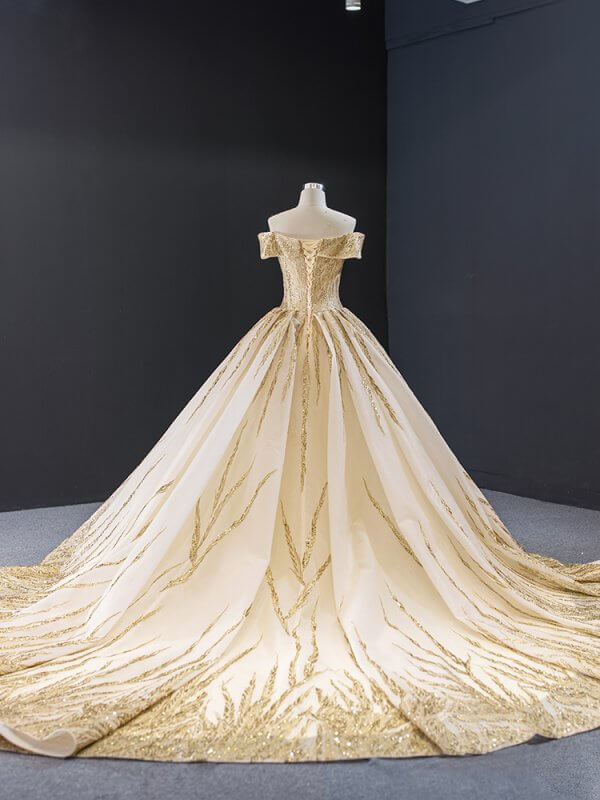 luxury model white gold long ball gown wedding dress 67013