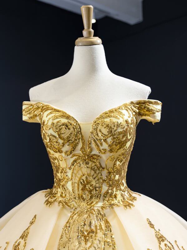 luxury model gold sleeveless long ball gown wedding dress 67024