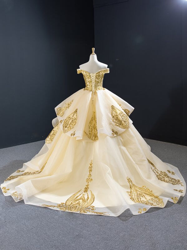 luxury model gold sleeveless long ball gown wedding dress 67024